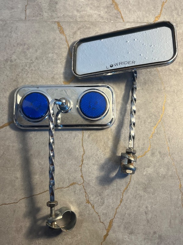 Lowrider OEM Pair Bike Rectangle Mirrors Blue Reflectors LOWRIDER Cruiser Bikes