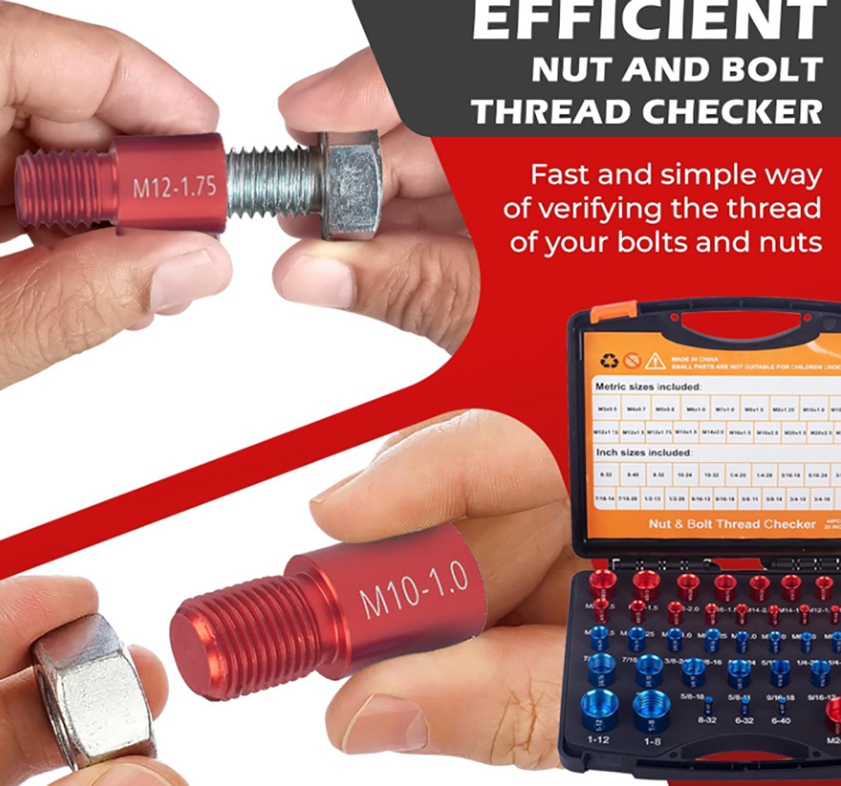 44 PCS（23 Inch & 21 Metric）Nut and Bolt Gauges Nut and Bolt Thread Checker Set