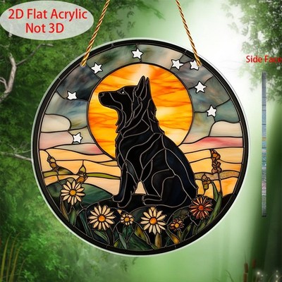 German Shepherd at Sunset Stars Acrylic Sun Catcher Park Corridor Hanging Decor