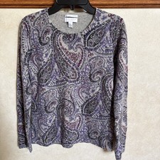 Charter Club 100 Cashmere Sweater Women P/p Purple Paisley Floral 2 Ply