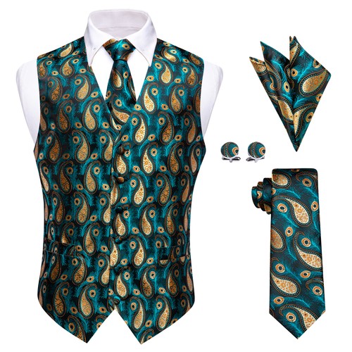Men's Tuxedo Vest & Bowtie/Necktie Set, Classic Formal Waistcoat Paisley Floral - Picture 207 of 224