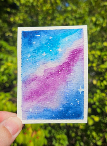 ACEO Original Watercolor Painting by beccabielicki, Starry Galaxy 2.5 X 3.5in