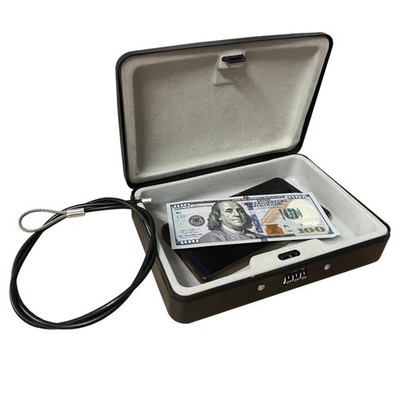  Water/Fire-Resistant Portable Security Case Lock Box Steel, Personal Travel...
