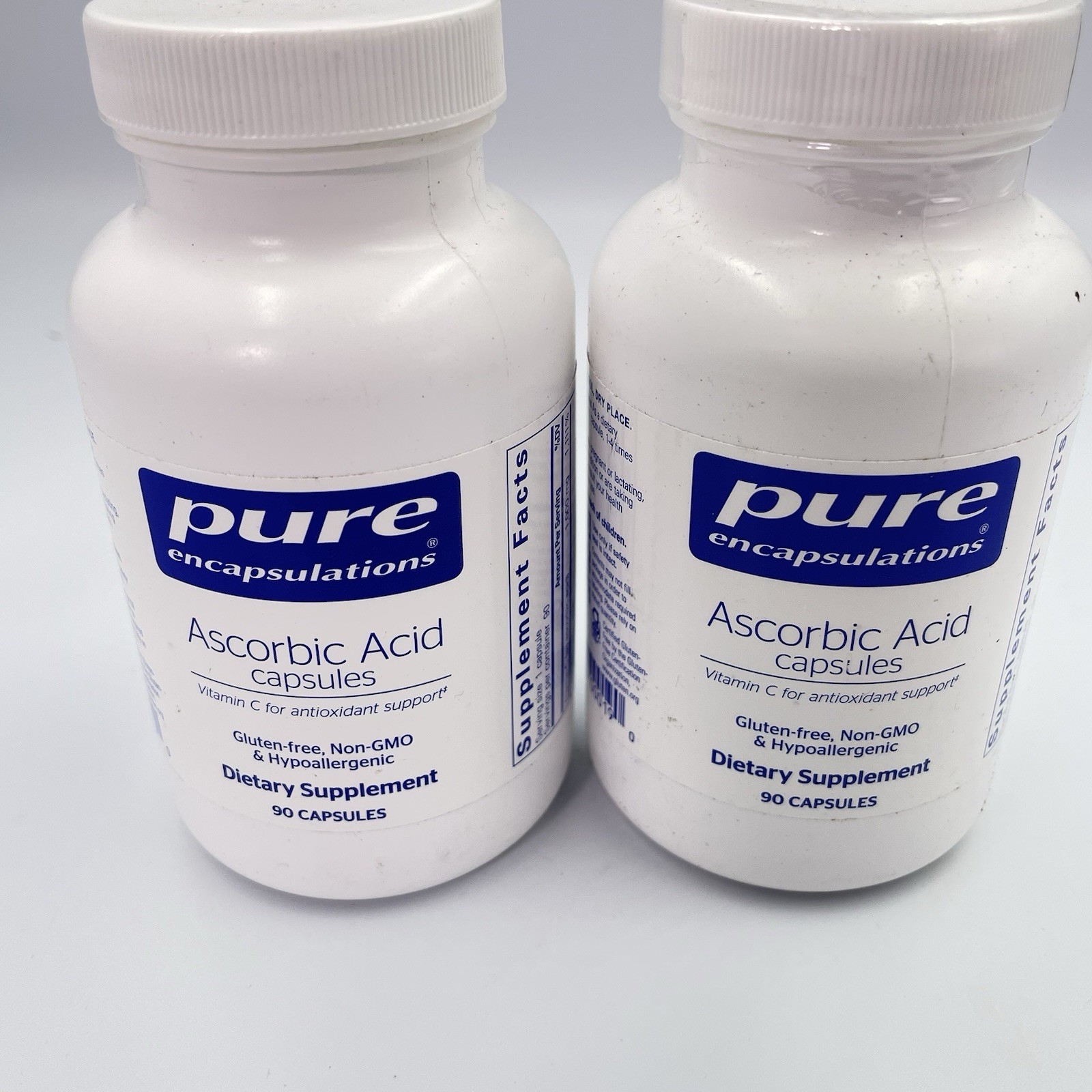 TWO Pure Encapsulations ASCORBIC ACID Vit C 90 Capsules 1,000 MG New Exp 12/25