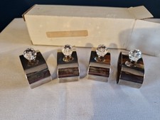 Set Of 4 Beautiful Silver Plated Napkin Rings With Crystal Centres Still Boxed
