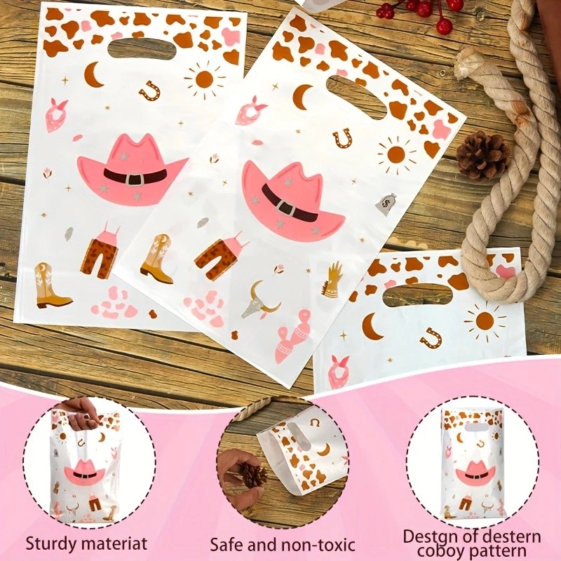 50 bolsas rosas para fiestas de vaquero, dulces de plástico, regalos, golosinas Foto 4 de 4