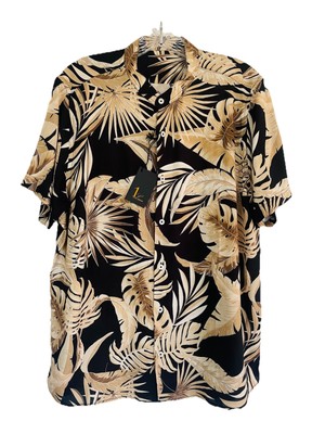 1 Linea *New* Mens Black/Tan Tropical Print Shirt Sz L