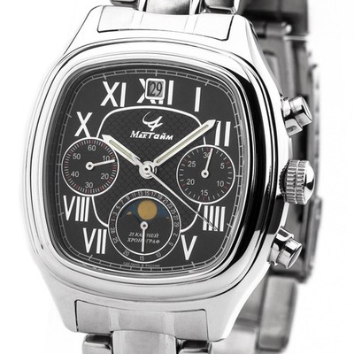 Poljot Chronograph 31679 MakTime BLACK MOON Mondphase russische Uhr mechanisch
