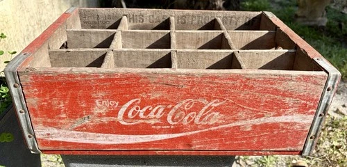 Vintage Coca-Cola Wooden Bottle Crate w/ Dividers | Original Red Coke Crate