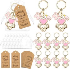 12 Sets Baby Shower Favors for Girl Pink Footprint Keychains Gifts with...