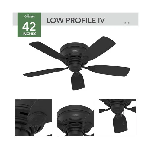 Hunter 42 inch Indoor Ceiling Fan No Light - Black Ceiling Fan without Light,... - Picture 2 of 12