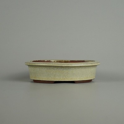 Japanische Bonsaischale Tokoname Yozan Eimei weiß glasiert oval 12cm - BP1767