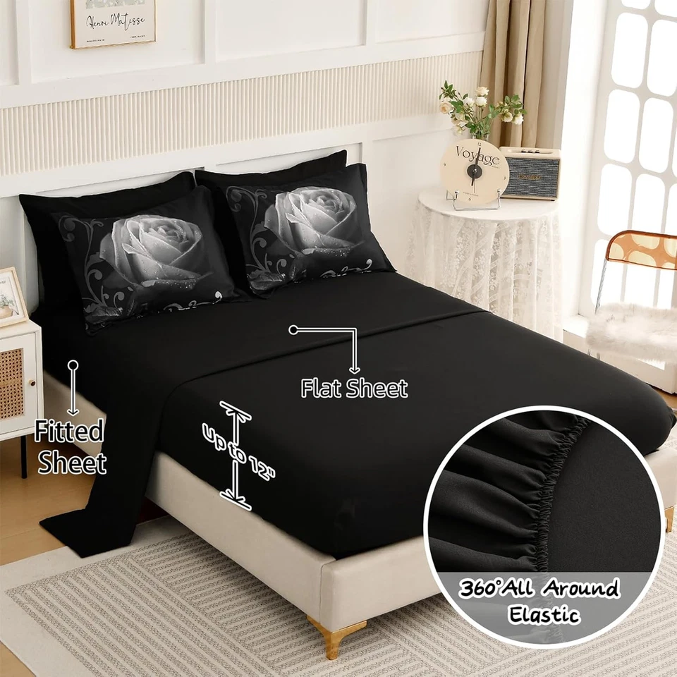 WONGSBEDDING 7 PIEZAS Cama en Bolsa - Juego de Edredón de Microfibra Floral Rosa, Todas las Temporadas Foto 3 de 4