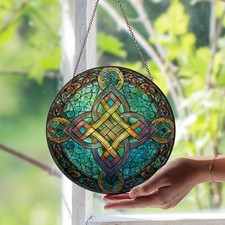 Celtic Knot Stained Glass Suncatcher, Irish Symbolic Window Decor