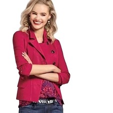 Cabi 3175 Women's Red Ponte Knit Long Sleeve Asymmetric Button Up Blazer Size 8