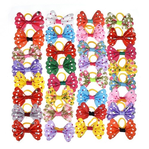 100pcs Dog Hair Bows Cloth Rubber Band Pet Grooming Supplies Fashion Accessories
