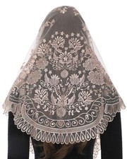 Church Mantilla Catholic Veil Traditional Camellia Flower Embroidered Lace Ch...