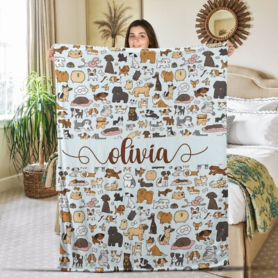 Personalized Dog Blanket, Cute Dogs Blanket, Custom Name Soft Cozy Sherpa Fleece