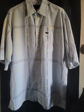 Phat Farm Logo  VTG..Graphic AOP Short Sleeve Button Up Sz XL Yellow Blue Stripe