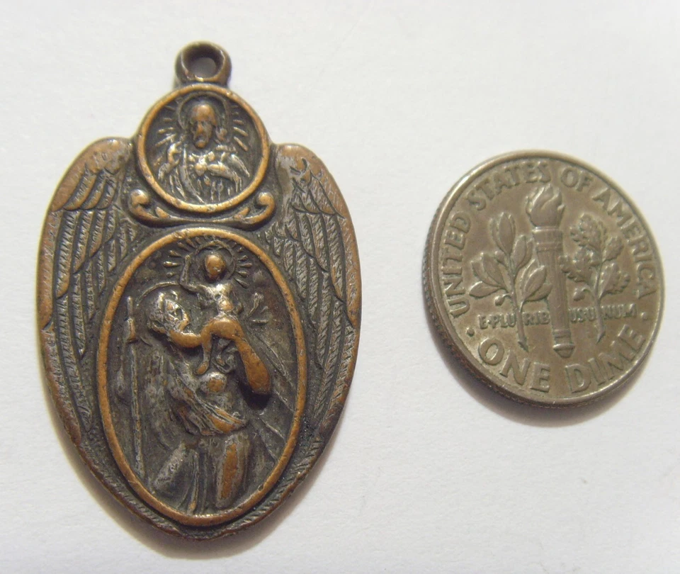 Старинный католический леди Mt Carmel Иисус Святой Христофор Святой Дух подвеска 53369 - Изображение 3 из 3