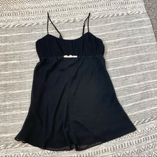 Flora Nikrooz Vintage Black Pleated Sheer Babydoll Nightie Nightgown Lingerie M