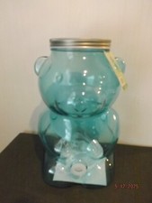 Blue Glass Bear Shaped Gallon Drink Dispenser--NEW