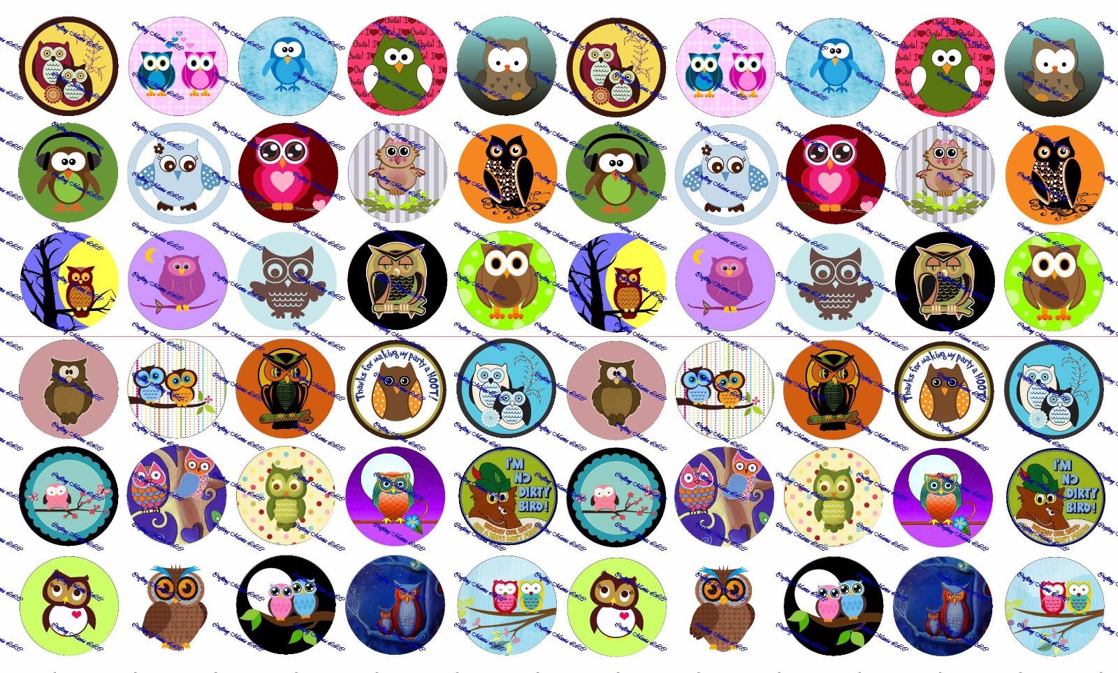 60 Precut 1" CUTE OWLS Bottle cap Images Set A
