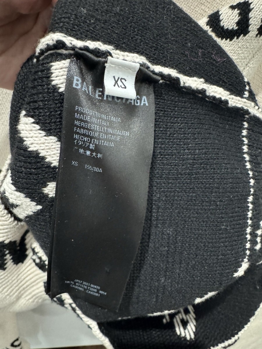 Balenciaga Women's Knit Crew Neck Wool Sweater Logo All Over Size