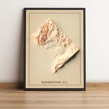 Washington Map, Washington 2D Relief Map, Washington Vintage Map - 2D Flat Print