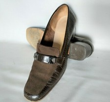 Salvatore Ferragamo Suede Crocodile Leather Loafer Brown US8.5 Made in Italy