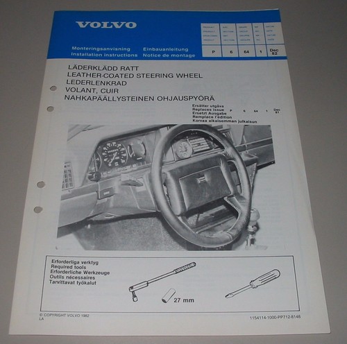Einbauanleitung Lederlenkrad Volvo Leather Coated Steering Wheel Dezember 1982!