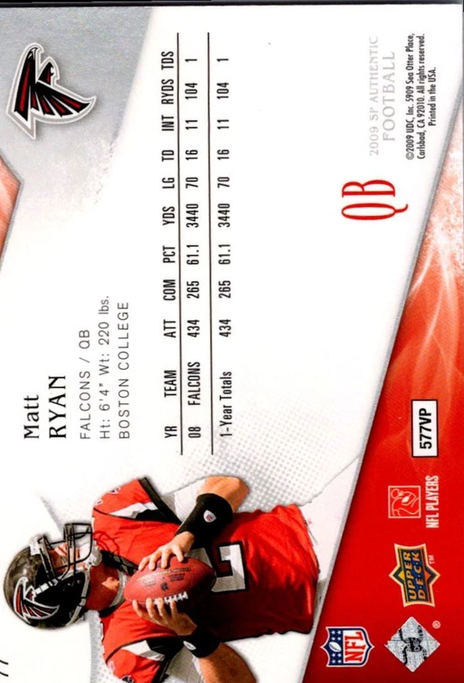 2009 Upper Deck First Edition Matt Ryan Atlanta Falcons #6 - Image 2 of 2