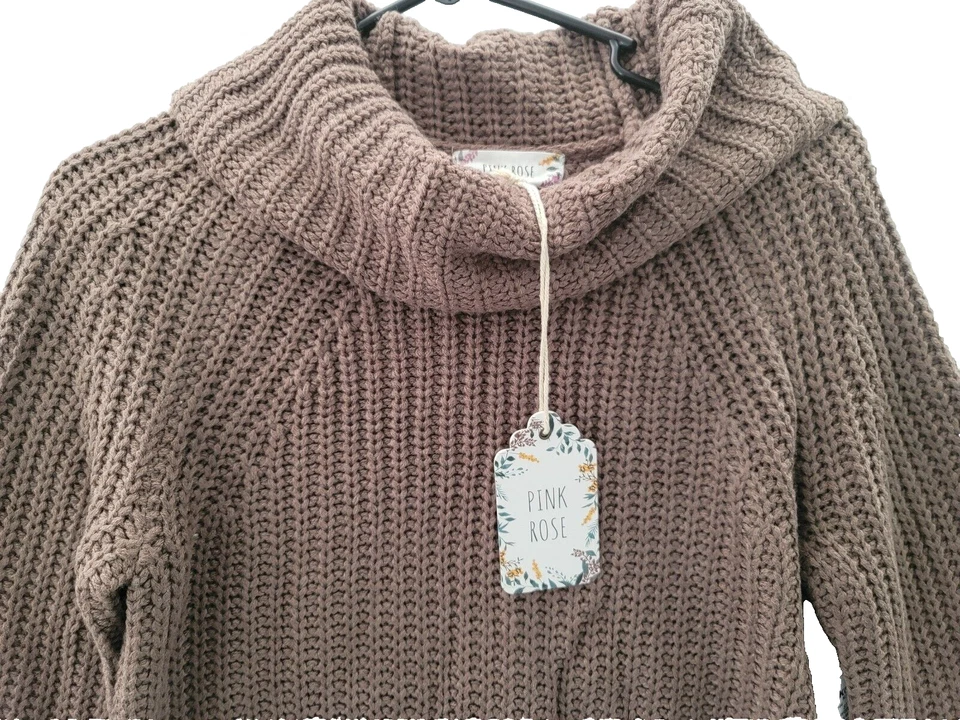 Kohls 毛衣女式小号棕色圆领套衫粗针织舒适冬季全新带标签 — 第 2/4 张图片