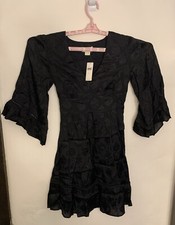 NWT Anthropologie Maeve Dress Christine Black Belted V-Neck Bell Sleeve Sz 2