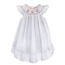 Petit Ami Lavender Dot Flower Basket Smocked Bishop Dress Set 24 Months