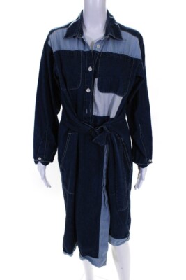 Colovos Women Two Tone Denim Shirtdress Size 10 cotton long sleeve | eBay