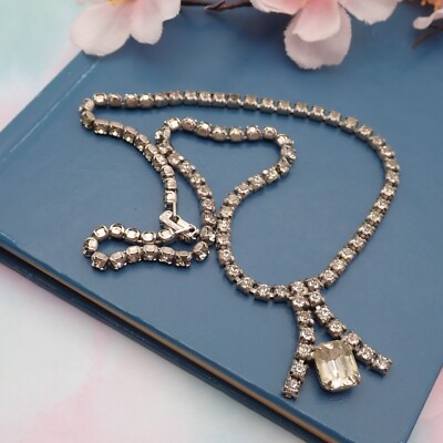 Vintage Kramer Clear Rhinestone Silver Tone 15 1/4'' Swag Choker Necklace