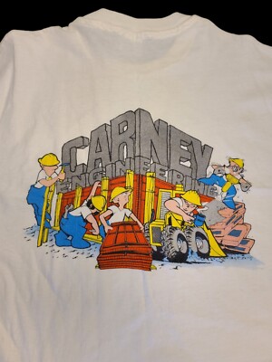 Vintage Carney Engineering Graphic Hanes Beefy Pre-Shrunk XL White T-Shirt USA