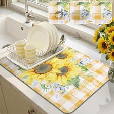 Dish Drying Mat for Kitchen Counter, 12"x20" Absorbent Coffee Bar Mat with