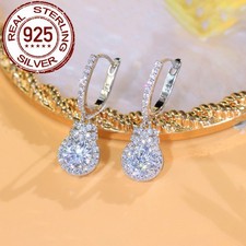 Shiny CZ Round Huggie Hoop Dangle Earrings Solid 925 Sterling Silver Jewelry