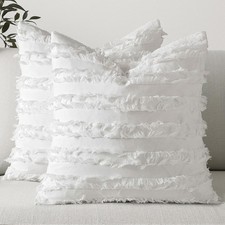 MIULEE 2 Pcs Boho Striped Jacquard Linen Decorative Throw Pillow Covers 26x26