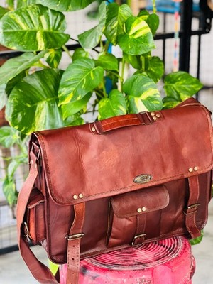 Bold Leather Full Flap Messenger Laptop Canvas Satchel Padded Shoulder Computer