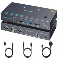 USB C KVM Switch 3 Monitors 2 Laptops 4K 1080P@60Hz,USB-C Docking Station Tri...