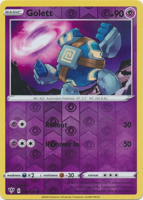 Golett 076/189 Common Darkness Ablaze Pokemon Reverse Holo Near Mint