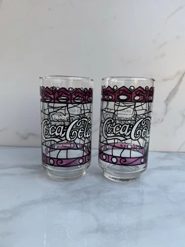 Set of 2 Vintage Coca-Cola Drinking Glasses Tiffany Style