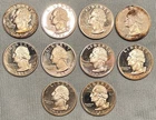 Lot of 10 Silver Proof (S) Washington Quarters - Various Years w/ Cond Issues