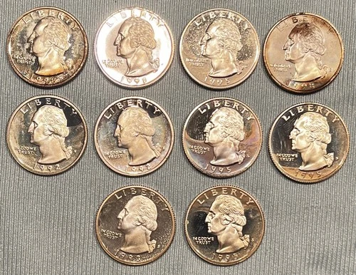 Lot of 10 Silver Proof (S) Washington Quarters - Various Years w/ Cond Issues