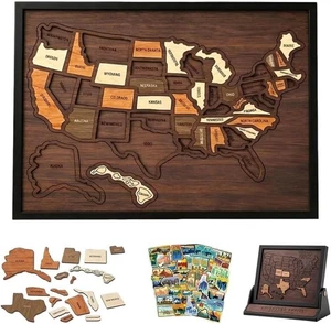 USA Travel Map, Wooden USA Map Puzzle, Perfect Wooden USA Wall Art Travel, Décor