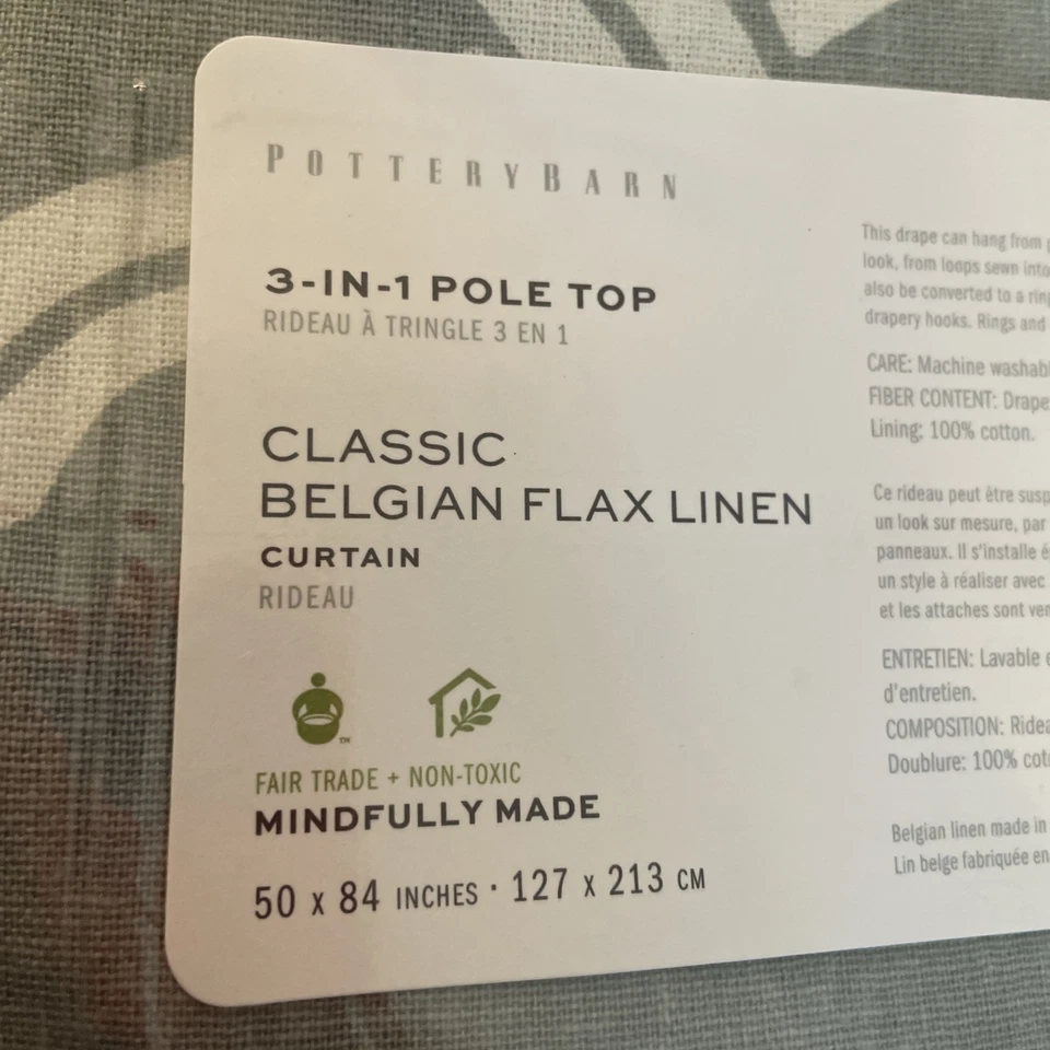 Pottery Barn 3-in-1 Pole Top Belgian Flax Linen 2-Curtains 50" x 84", Grey - Image 2 of 4