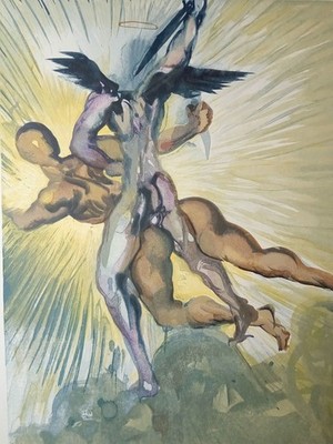 Original Holzschnitt. La Divine Comédie. Purgatorio 8. Salvador Dali: